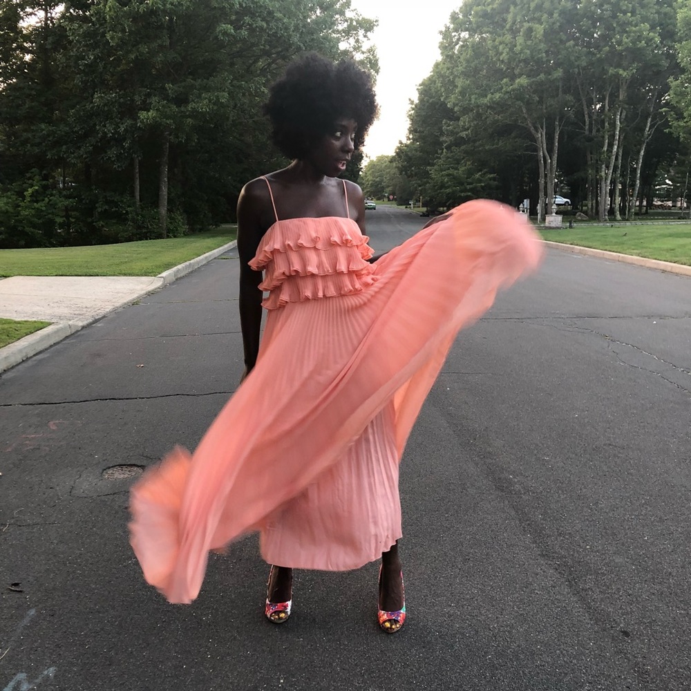 Authentic 1960’s Vintage Peach Ruffle Top Gown
